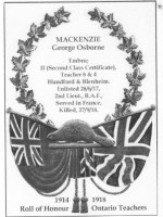 HOZ - George Osborne MacKenzie - Roll of Honor Ontario Teachers
